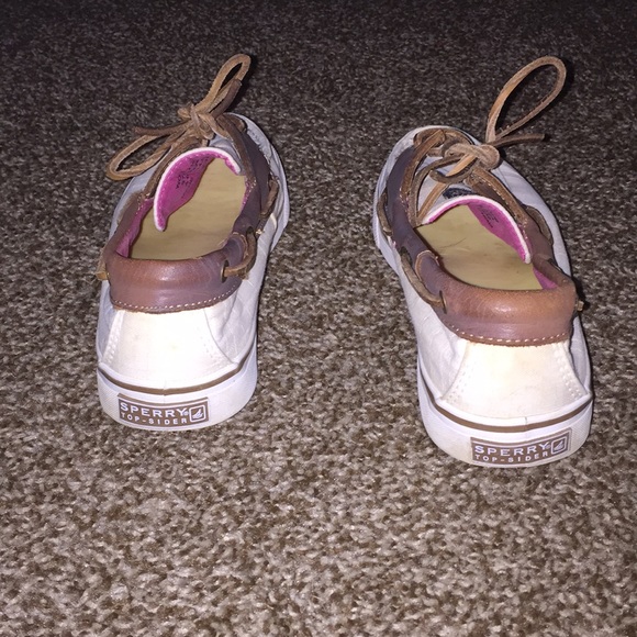 Ivory and Brown Leather Sperry Bahama Boat Shoes - Picture 4 of 5